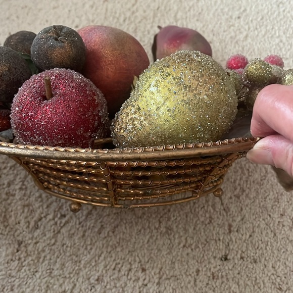 Sparkly Fruit with 12 1/2” round Sparkly Gold Metal Base - Picture 3 of 13